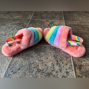 UGG Fluff Yeah Peach Bliss Multicolored Slip On Slingback Slide Slides Slippers